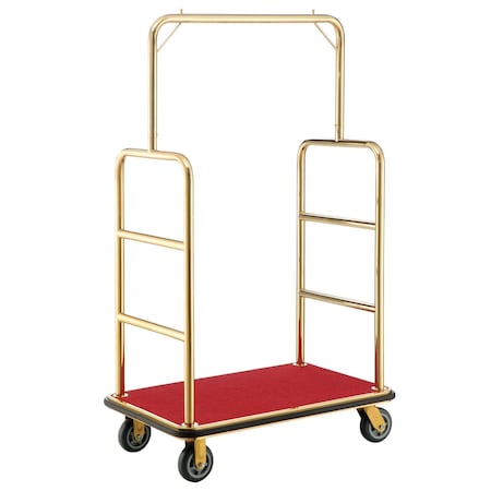 Global Industrial Gold Stainless Steel Bellman Cart Straight Uprights 6 Rubber Casters, 41-1/4L x 24W x 73H 985116GD